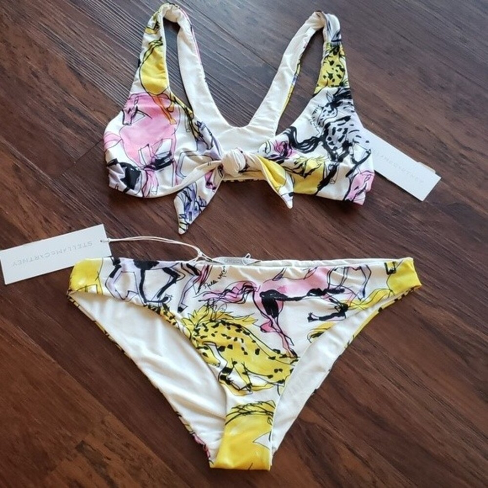 Stella McCartney Bikini Size Large White Horse Fantasy Paint Chic Artsy Unlined